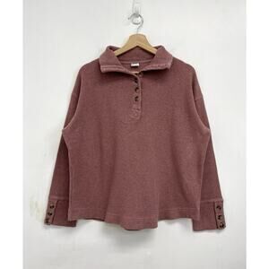 Poetry Cotton Henley Polo Collared Funnel Neck Sweater Boxy Cozy Dusty Rose US6